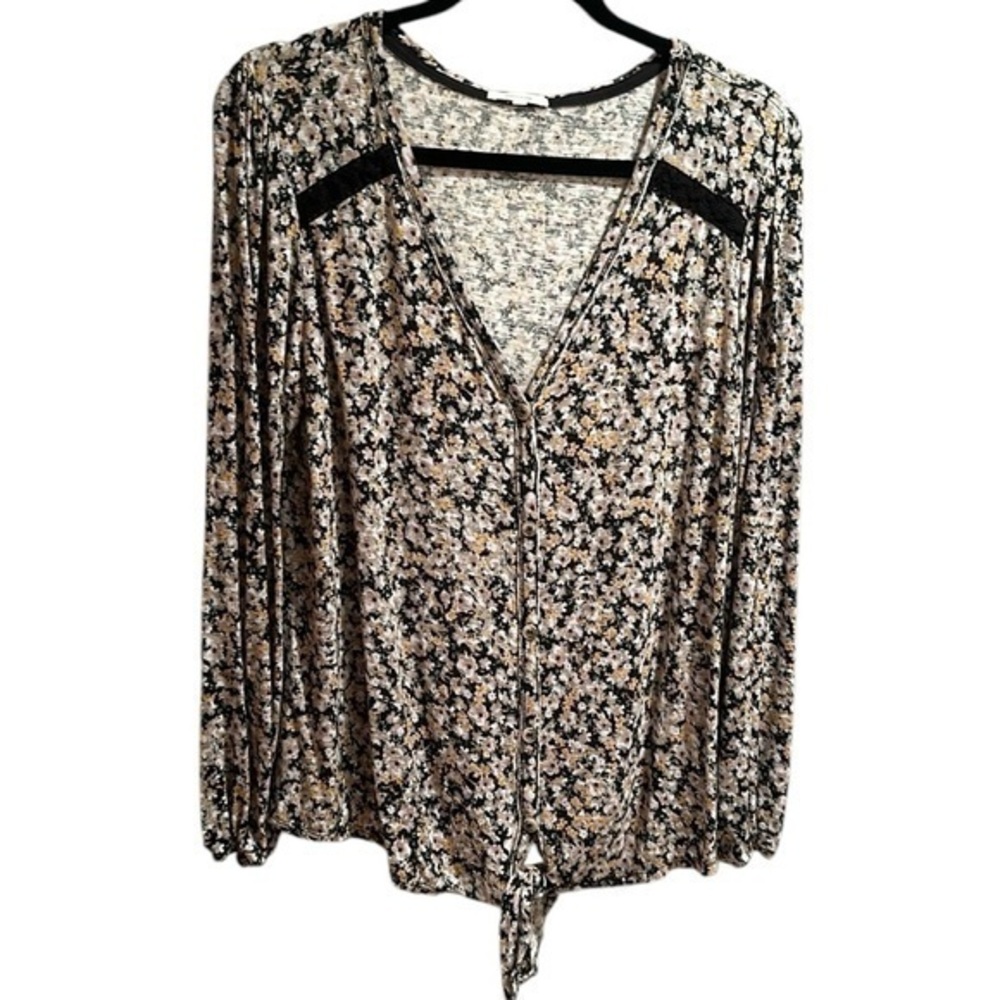 Maurices Floral Print Front Tie Long Sleeved Shirt Size XL